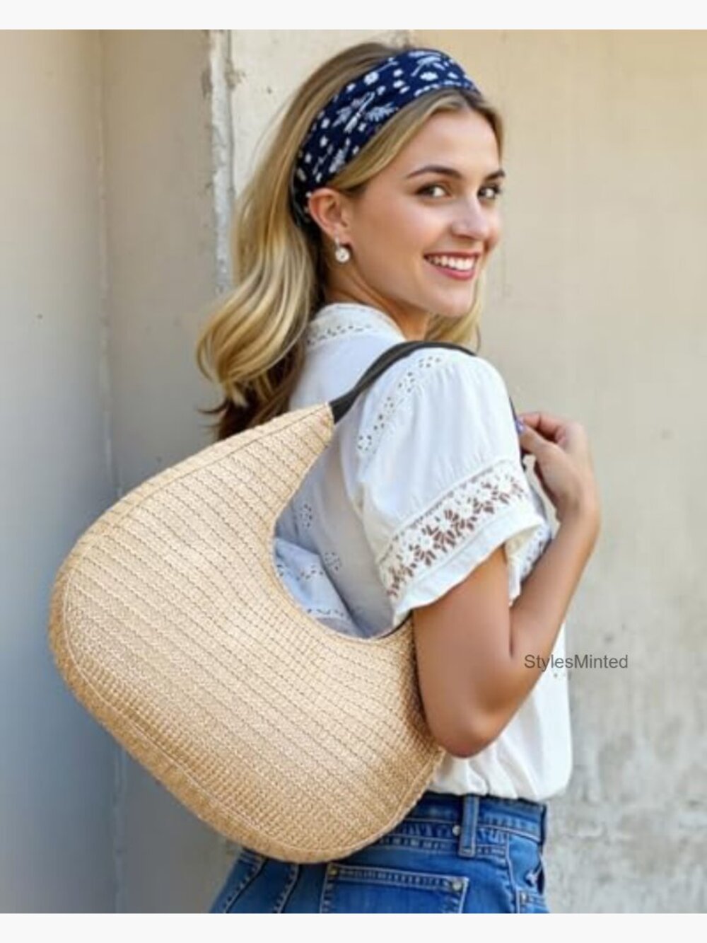 Handwoven Straw Hobo Crescent Bag Satchel with Adjustable Strap Tote Beach - Picture 2 of 7